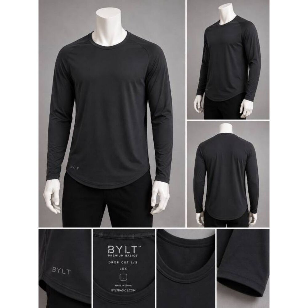 BYLT Premium Basics Men's Drop Cut L/S Lux Long Sleeve Tee Dark Gray Size L